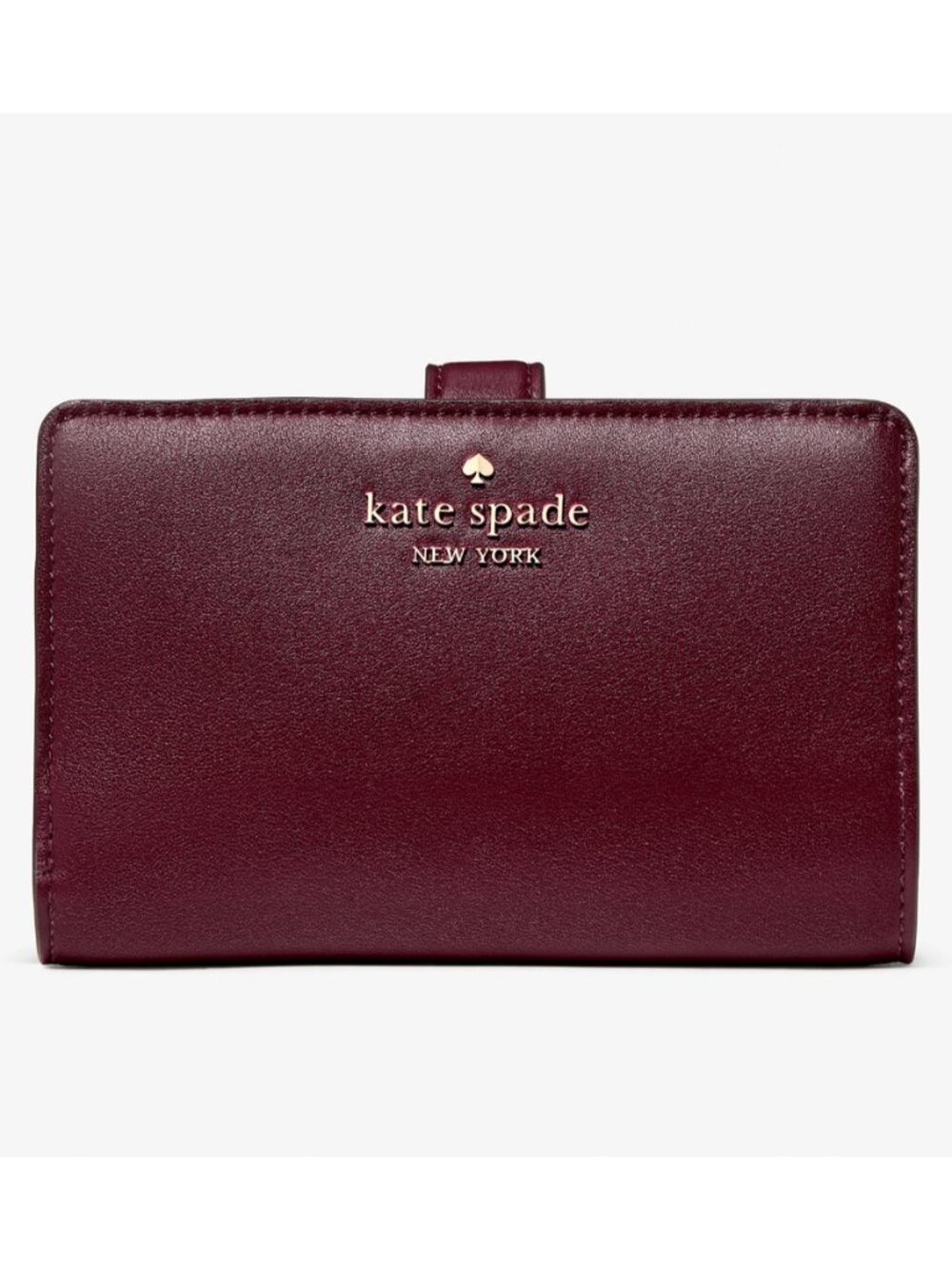 New Kate Spade Floral Interior Medium Bifold Wallet Smooth Leather Grenache